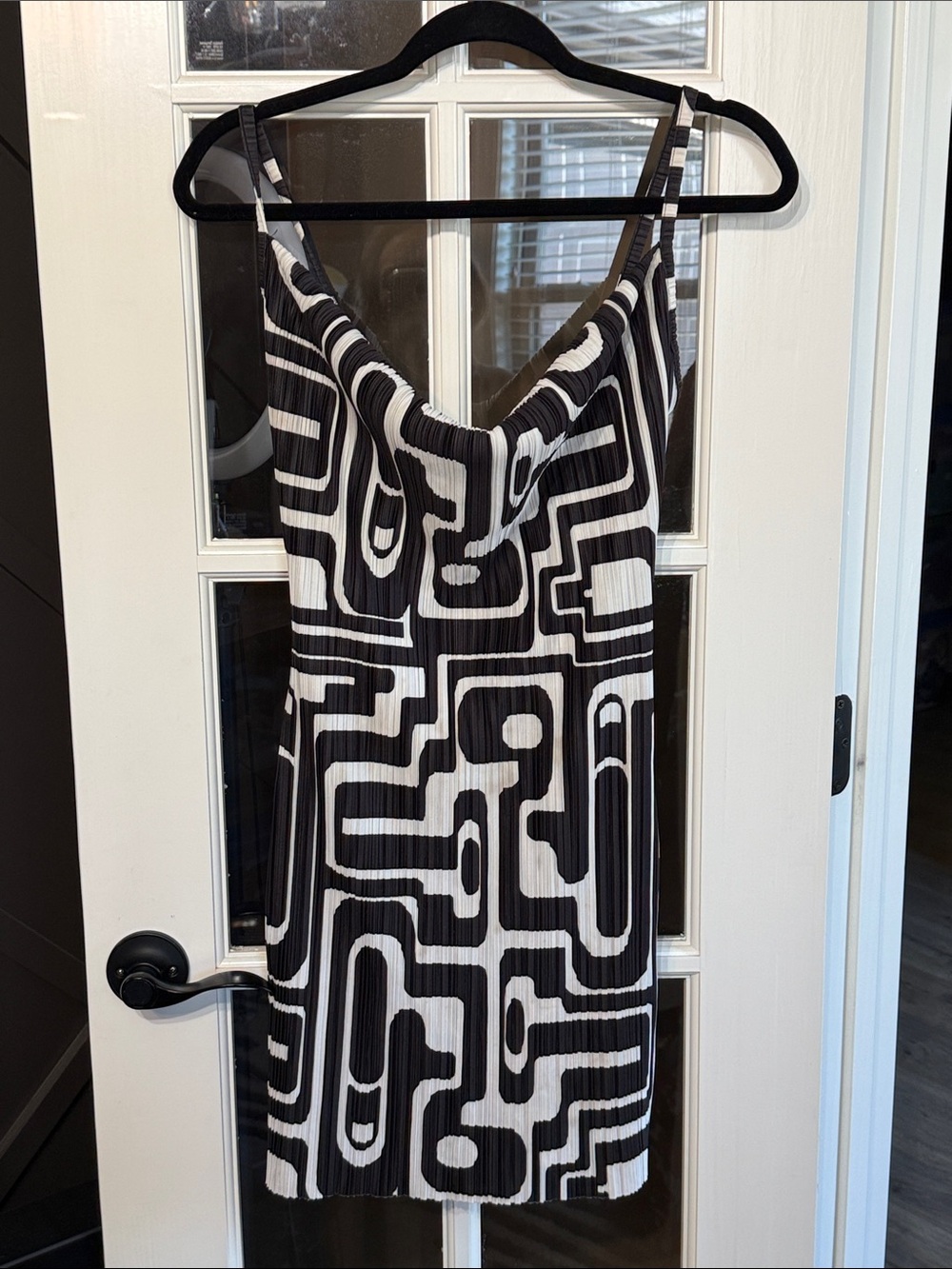 PRETTY LITTLE THING Black & White Geometric Cowl Neck Slip Mini Dress 12 Mobwife